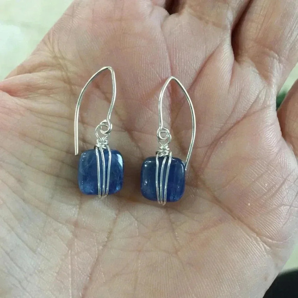 Kyanite Earrings,Square Shape Earrings, Blue Earrings, Unisex Earrings - Picture 2 of 3